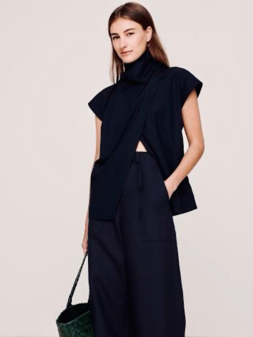 NWT Banana Republic Black Cotton Poplin Cowl Neck Tunic Size XS